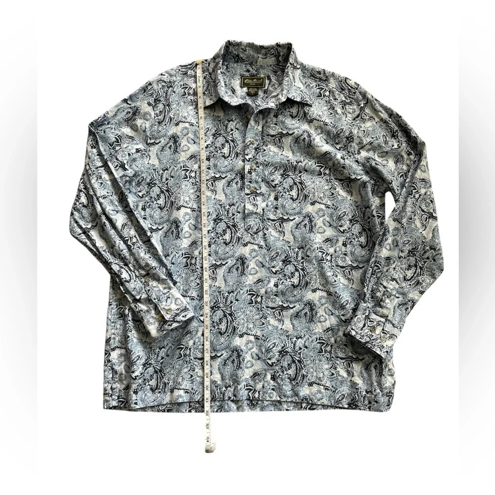 Eddie Bauer 70’s/y2k men’s cotton linen blend blue Paisley half button Size LT‌ - Picture 5 of 9